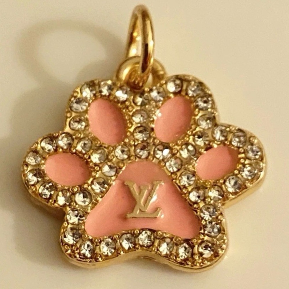 NEW Baby Pink LV Crystal Paw Charm – Gold Tone Pet Lover Pendant